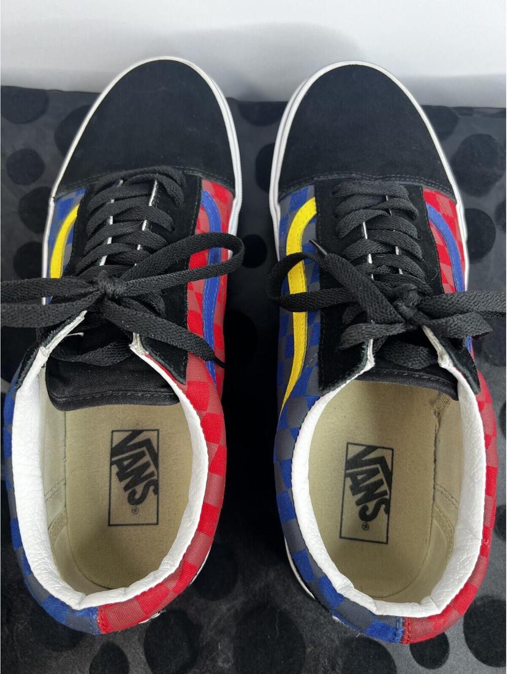 Vans Old Skool Checkerboard Sneakers Mens 11 Blue Red Yellow Black Suede Skate S - Picture 7 of 10